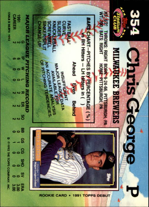 1992 Stadium Club #354 Chris George back image