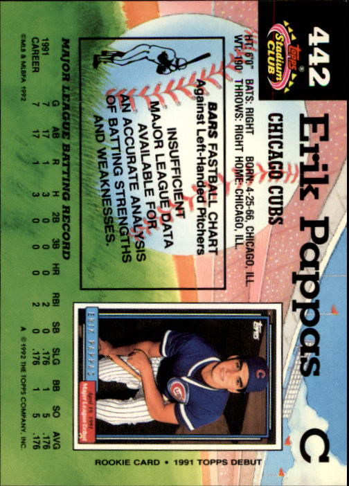 1992 Stadium Club #442 Erik Pappas back image