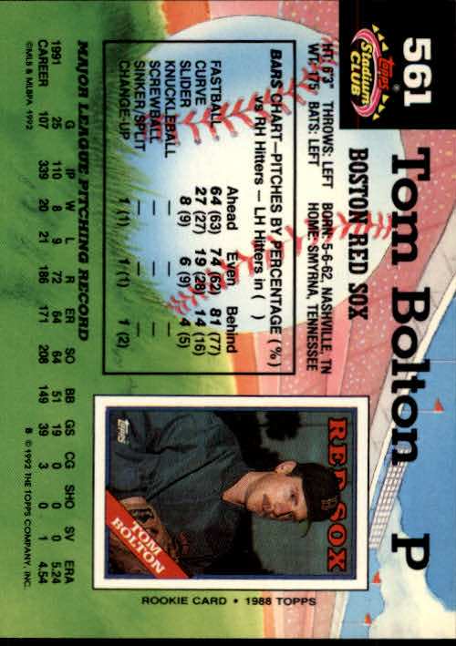 1992 Stadium Club #561 Tom Bolton back image