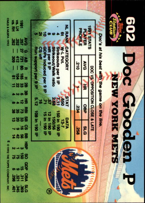 1992 Stadium Club #602 Dwight Gooden MC back image