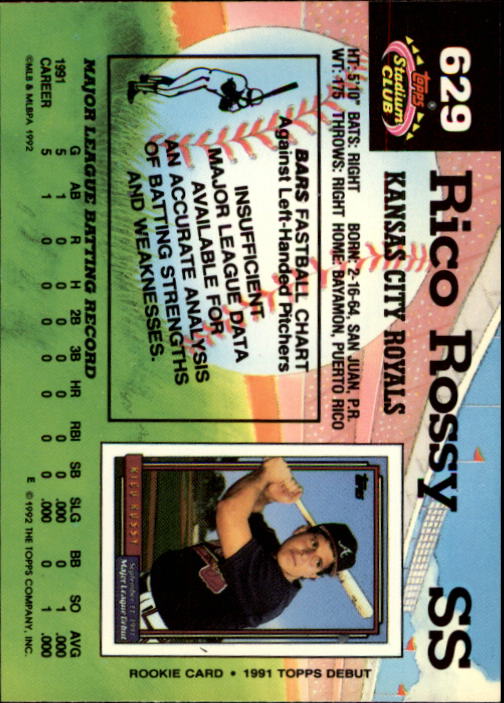 1992 Stadium Club #629 Rico Rossy back image