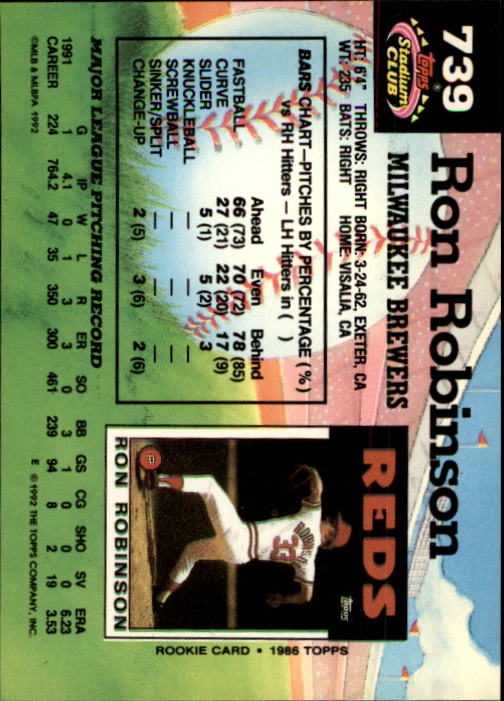 1992 Stadium Club #739 Ron Robinson back image