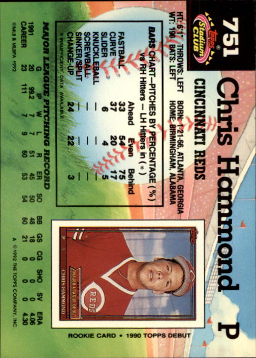 1992 Stadium Club #751 Chris Hammond back image
