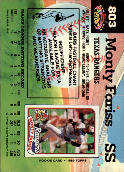1992 Stadium Club #803 Monty Fariss back image