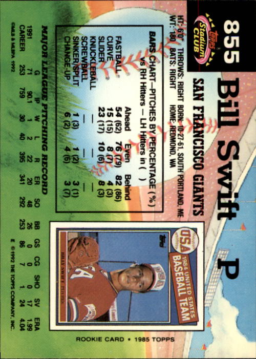 1992 Stadium Club #855 Bill Swift back image