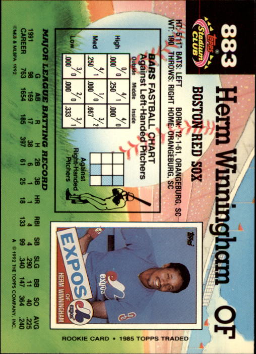 1992 Stadium Club #883 Herm Winningham back image