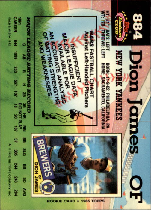 1992 Stadium Club #884 Dion James back image