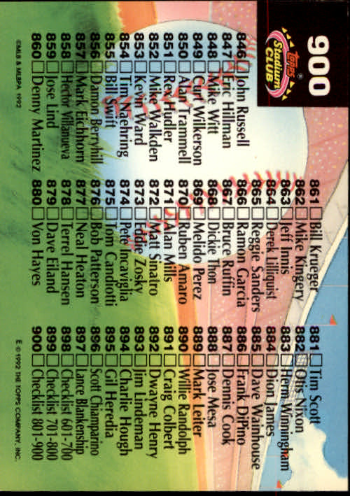 A6796- 1992 Stadium Club Baseball Card #s 751-900 -You Pick- 15+ FREE US SHIP - Picture 293 of 293