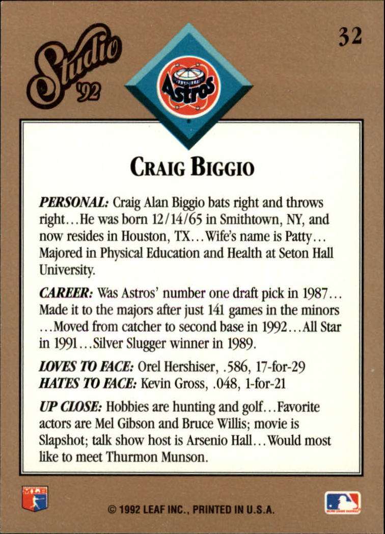 1992 Studio #32 Craig Biggio back image