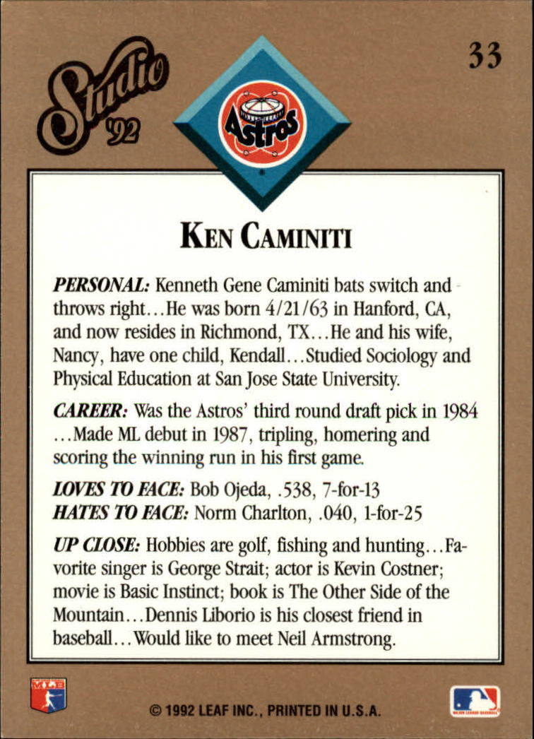 1992 Studio #33 Ken Caminiti back image