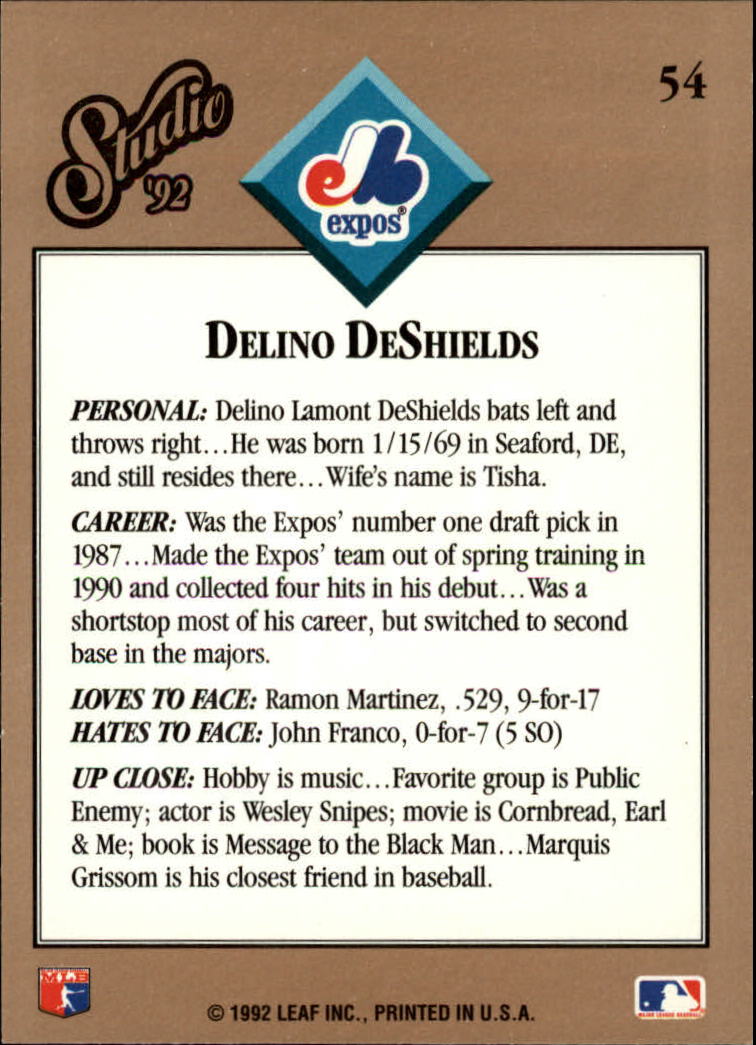 1992 Studio #54 Delino DeShields back image