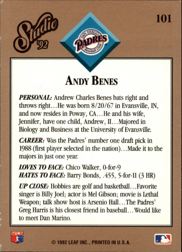 B1883- 1992 Studio Baseball Karten 1-200 + Rookies -du Pick- 15 + Gratis US - Bild 197 von 393