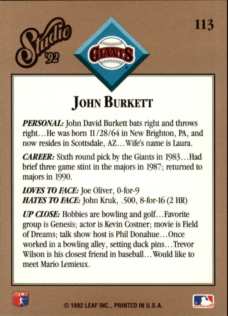 B1883- 1992 Studio Baseball Karten 1-200 + Rookies -du Pick- 15 + Gratis US - Bild 221 von 393