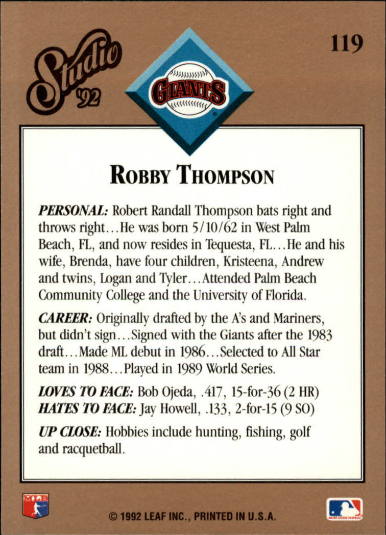 B1883- 1992 Studio Baseball Karten 1-200 + Rookies -du Pick- 15 + Gratis US - Bild 233 von 393