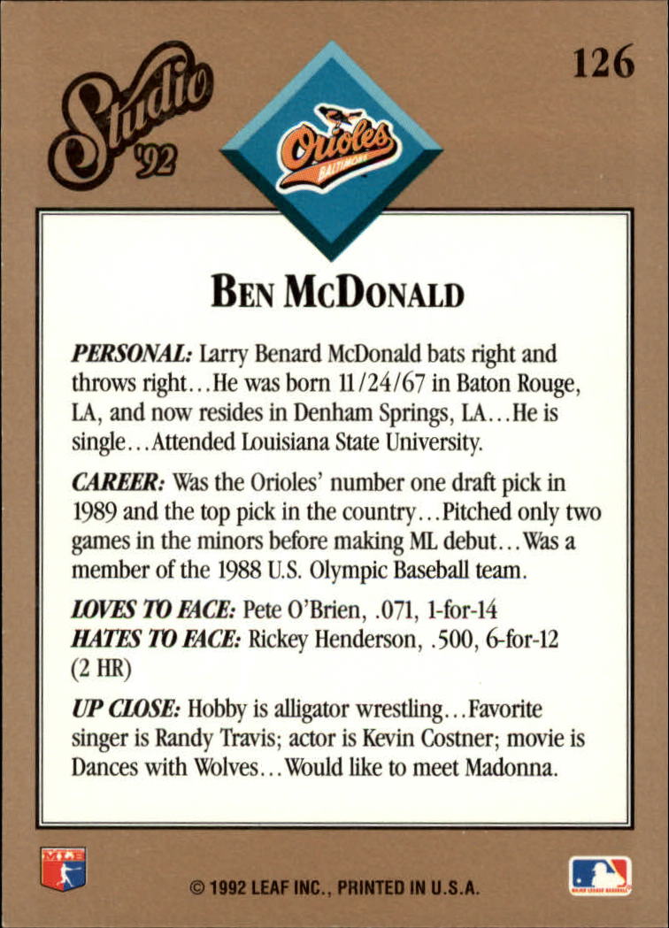B1883- 1992 Studio Baseball Karten 1-200 + Rookies -du Pick- 15 + Gratis US - Bild 247 von 393