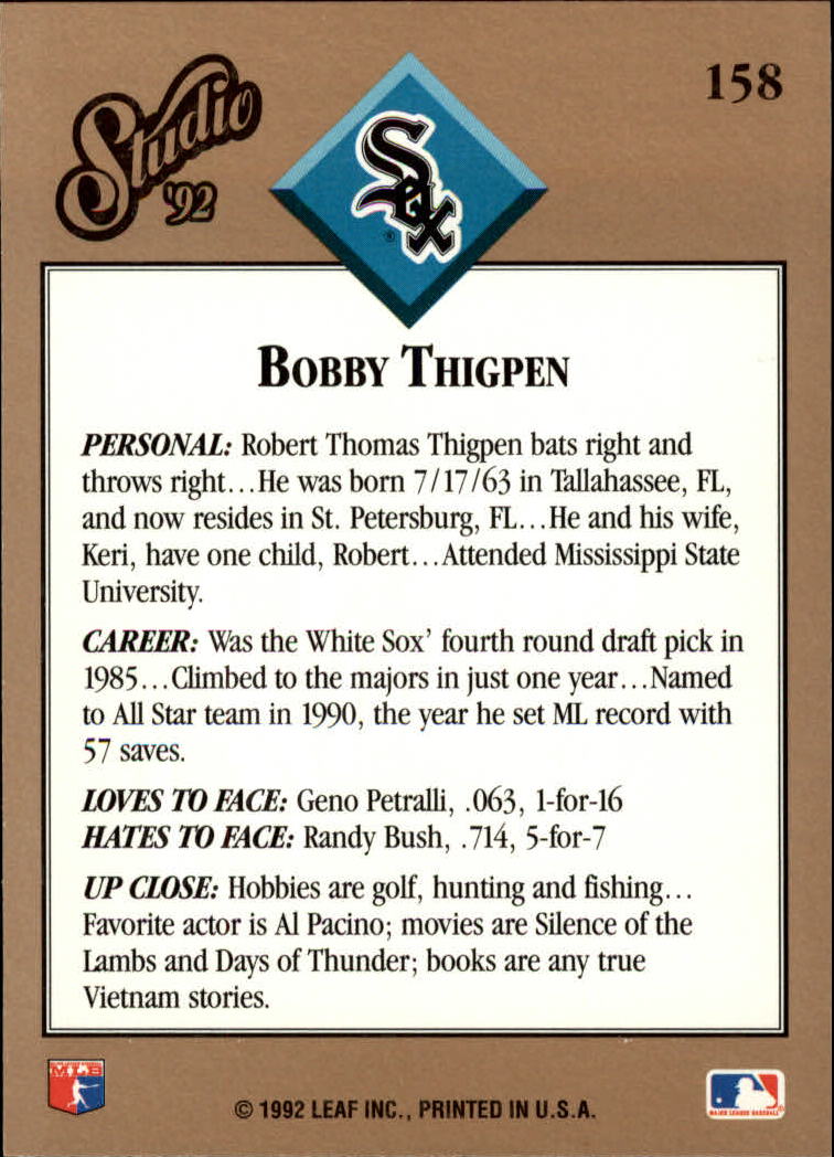 1992 Studio #158 Bobby Thigpen back image