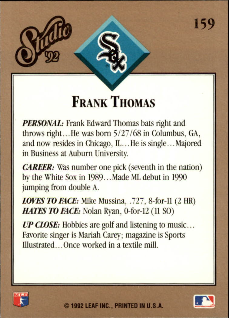 1992 Studio #159 Frank Thomas back image