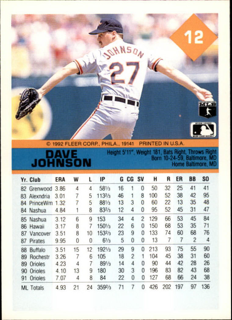 A2094- 1992 Fleer Baseball Card #s 1-250 +Rookies -You Pick- 15+ FREE US SHIP - Picture 25 of 495