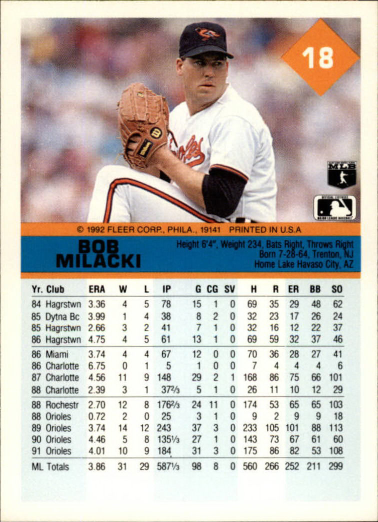 A2094- 1992 Fleer Baseball Card #s 1-250 +Rookies -You Pick- 15+ FREE US SHIP - Picture 37 of 495
