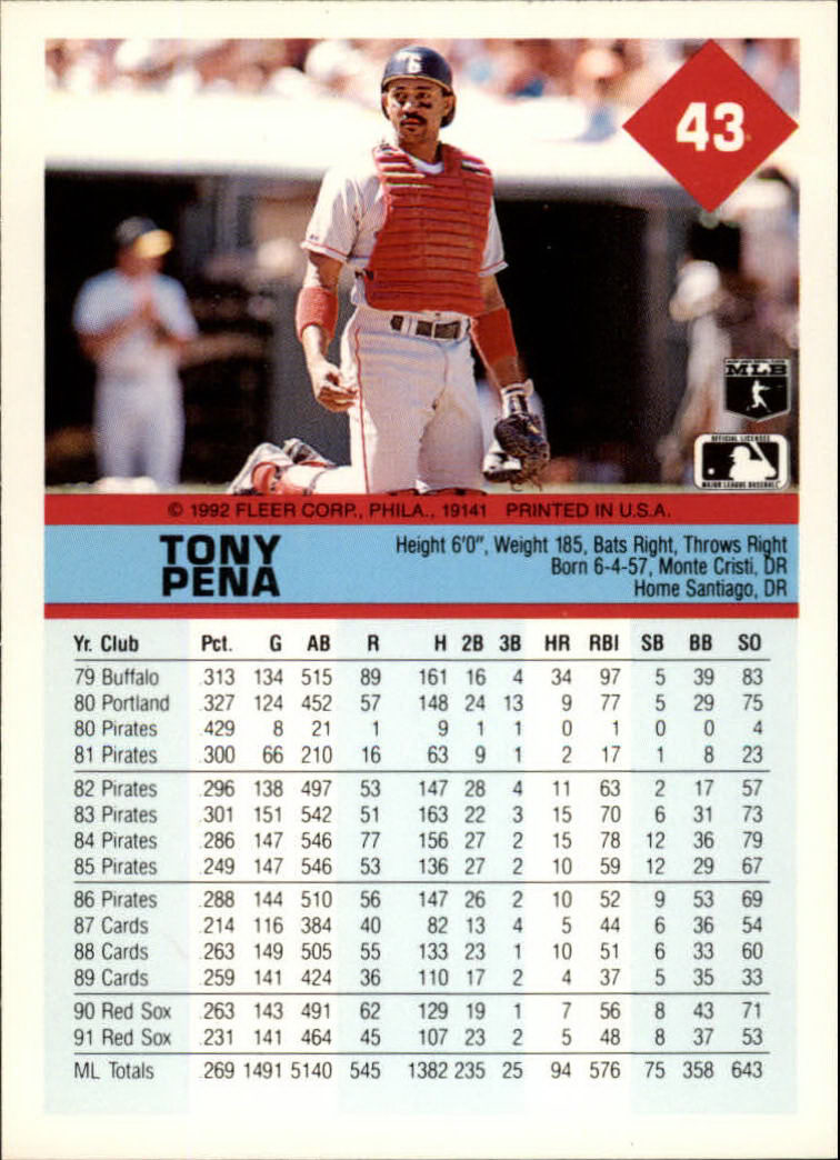 A2094- 1992 Fleer Baseball Card #s 1-250 +Rookies -You Pick- 15+ FREE US SHIP - Picture 87 of 495