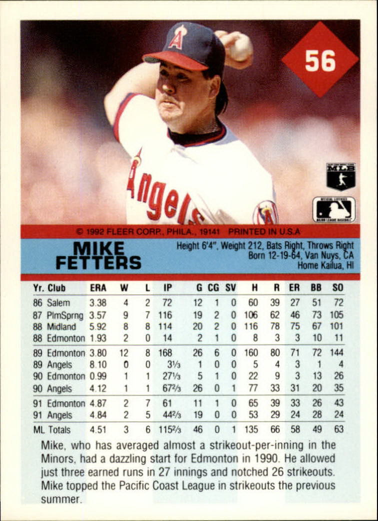 1992 Fleer #56 Mike Fetters back image