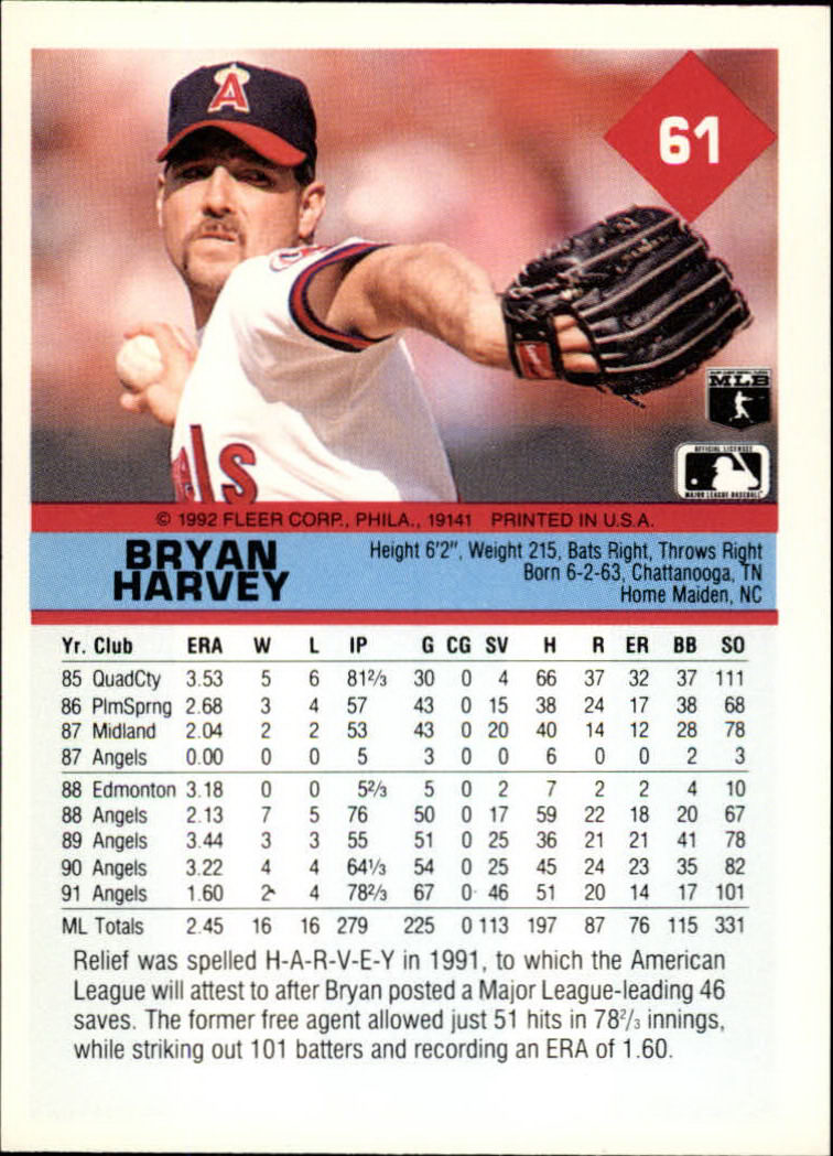 A2094- 1992 Fleer Baseball Card #s 1-250 +Rookies -You Pick- 15+ FREE US SHIP - Picture 123 of 495