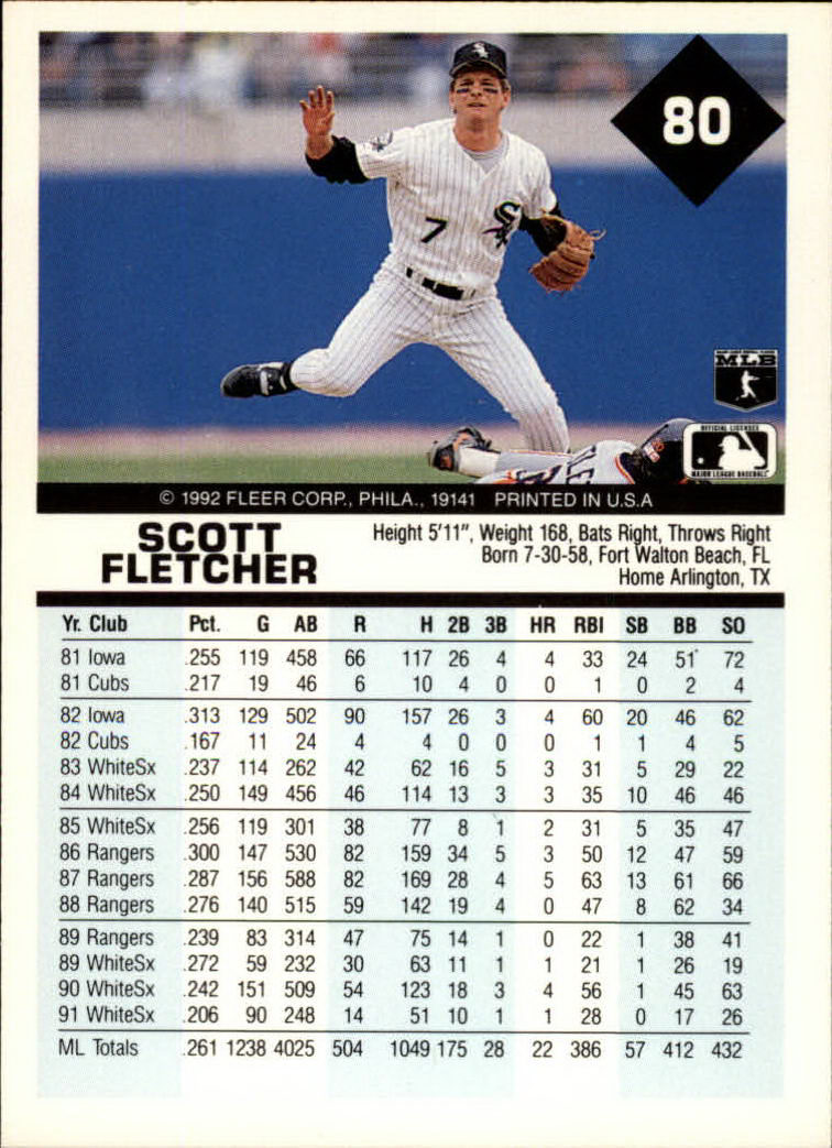 1992 Fleer #80 Scott Fletcher back image