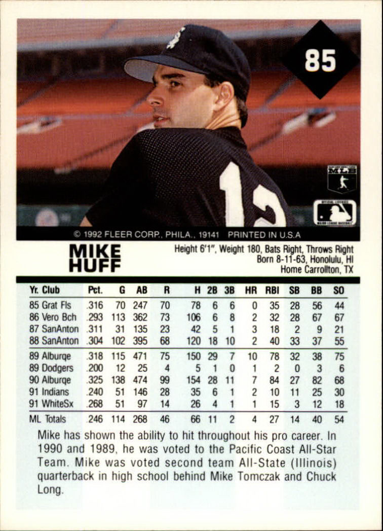 1992 Fleer #85 Mike Huff back image