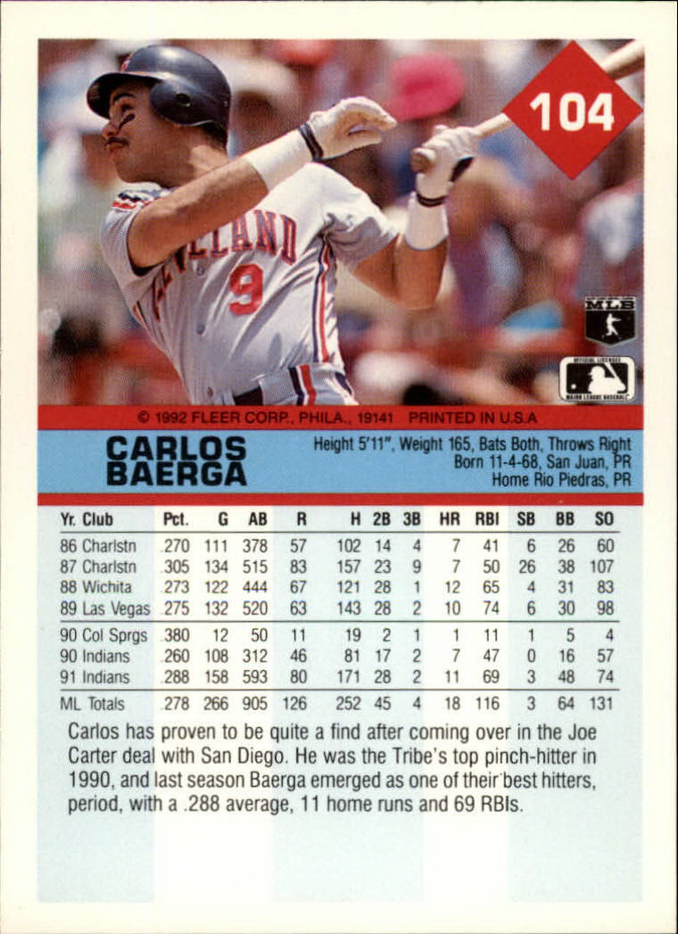 A2094- 1992 Fleer Baseball Card #s 1-250 +Rookies -You Pick- 15+ FREE US SHIP - Picture 205 of 495
