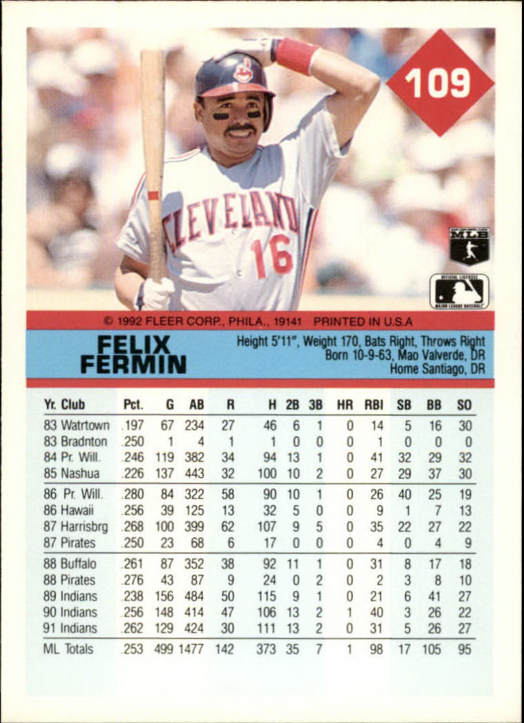 A2094- 1992 Fleer Baseball Card #s 1-250 +Rookies -You Pick- 15+ FREE US SHIP - Picture 215 of 495