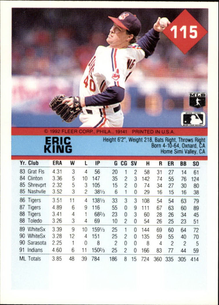 1992 Fleer #115 Eric King back image