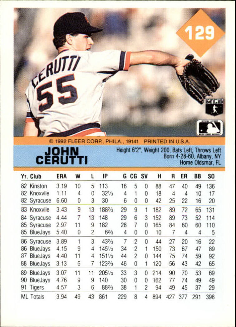A2094- 1992 Fleer Baseball Card #s 1-250 +Rookies -You Pick- 15+ FREE US SHIP - Picture 255 of 495