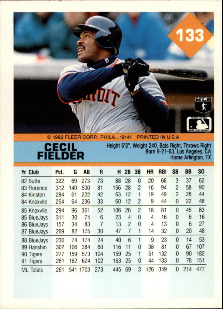 A2094- 1992 Fleer Baseball Card #s 1-250 +Rookies -You Pick- 15+ FREE US SHIP - Picture 263 of 495
