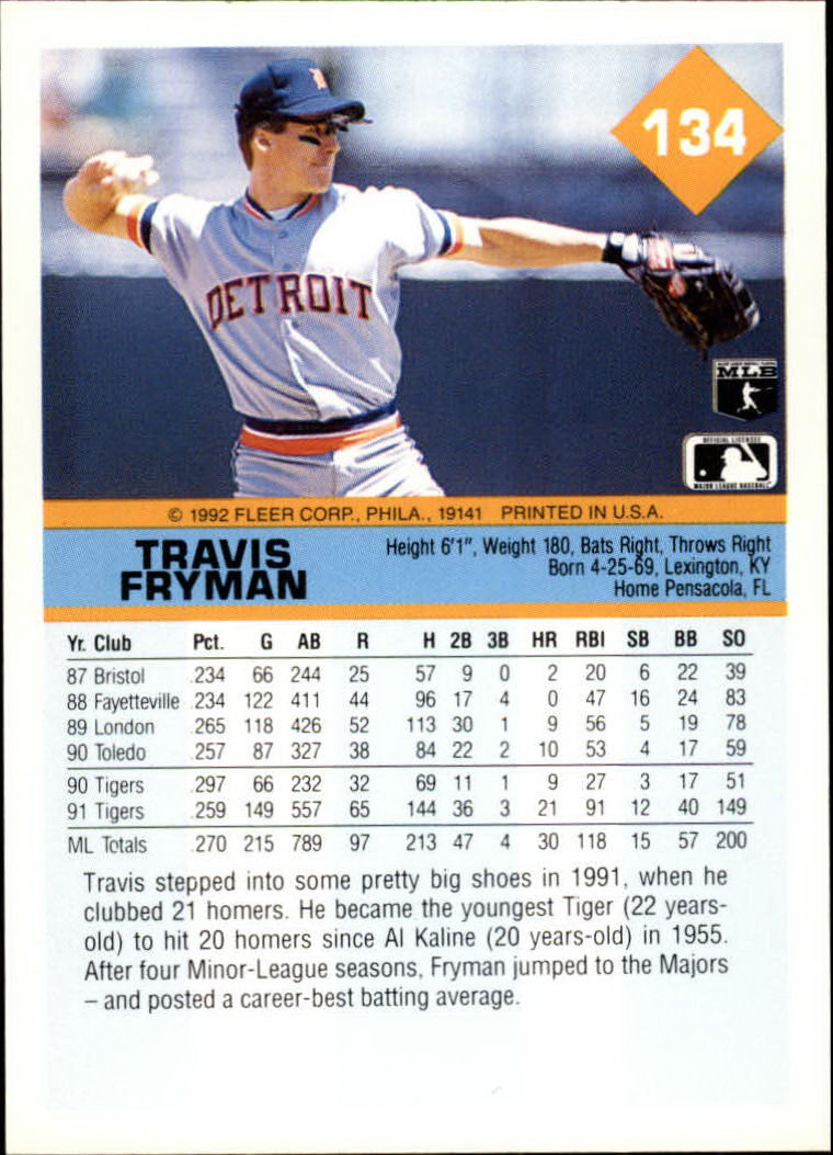 A2094- 1992 Fleer Baseball Card #s 1-250 +Rookies -You Pick- 15+ FREE US SHIP - Picture 265 of 495
