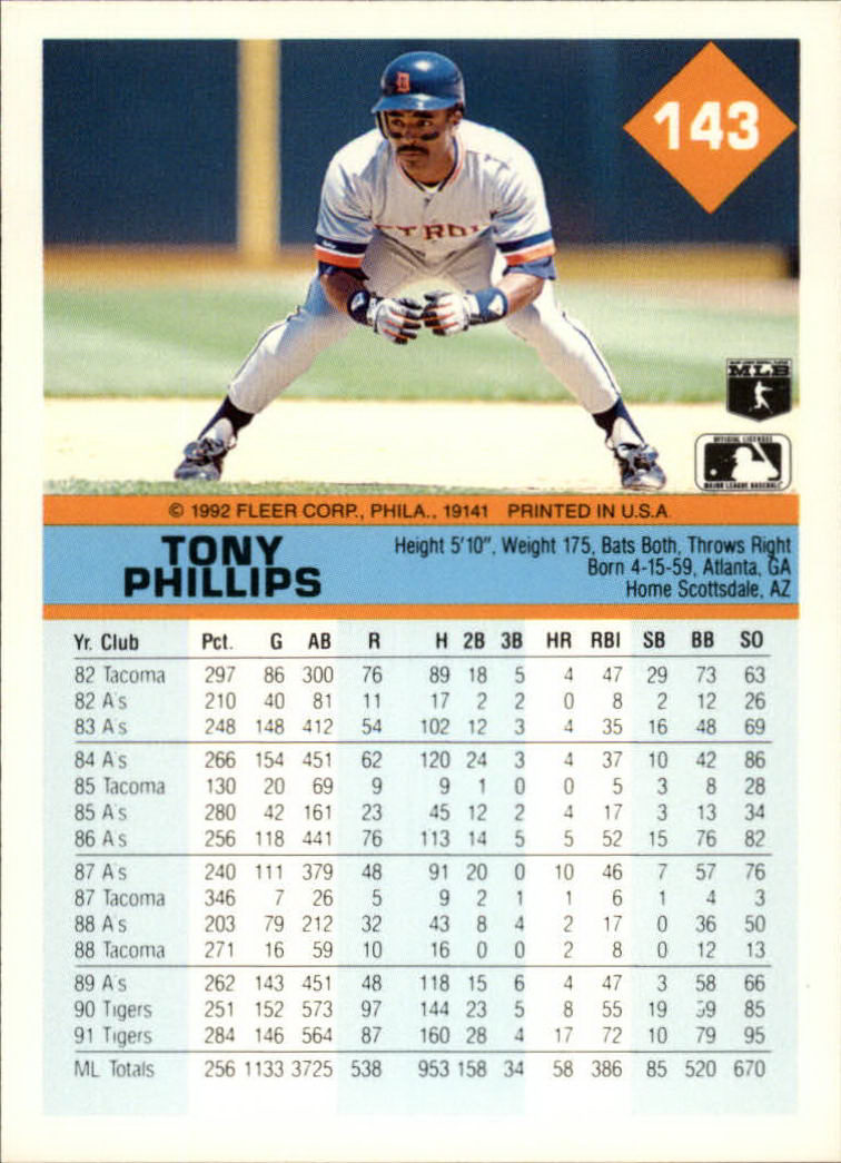 A2094- 1992 Fleer Baseball Card #s 1-250 +Rookies -You Pick- 15+ FREE US SHIP - Picture 283 of 495
