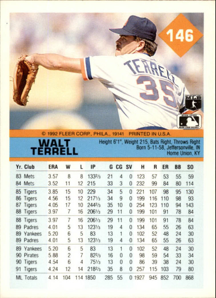 1992 Fleer #146 Walt Terrell back image