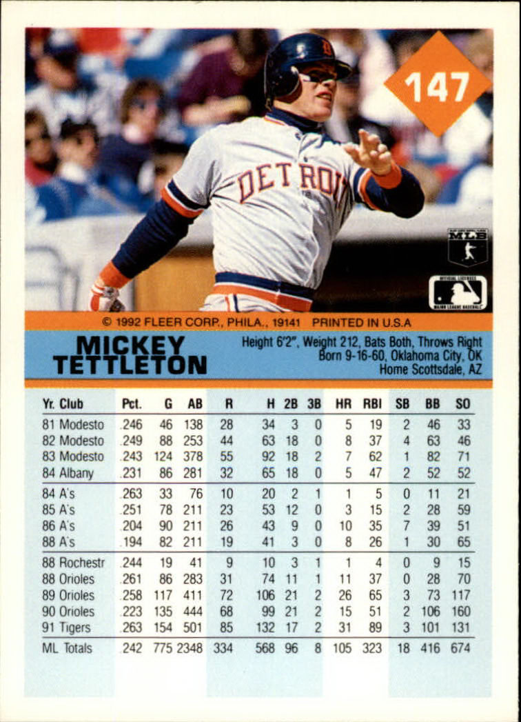 A2094- 1992 Fleer Baseball Card #s 1-250 +Rookies -You Pick- 15+ FREE US SHIP - Picture 291 of 495