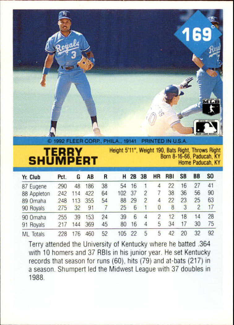 1992 Fleer #169 Terry Shumpert back image