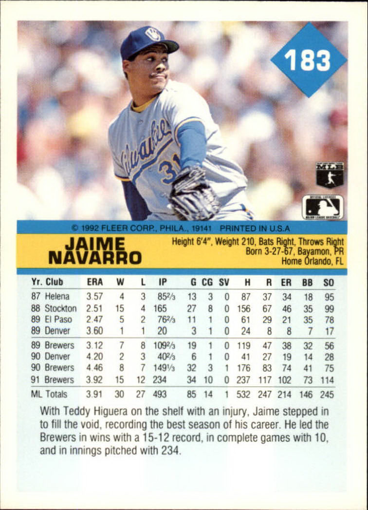 A2094- 1992 Fleer Baseball Card #s 1-250 +Rookies -You Pick- 15+ FREE US SHIP - Picture 363 of 495