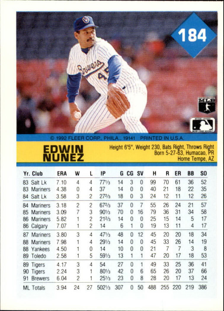 A2094- 1992 Fleer Baseball Card #s 1-250 +Rookies -You Pick- 15+ FREE US SHIP - Picture 365 of 495
