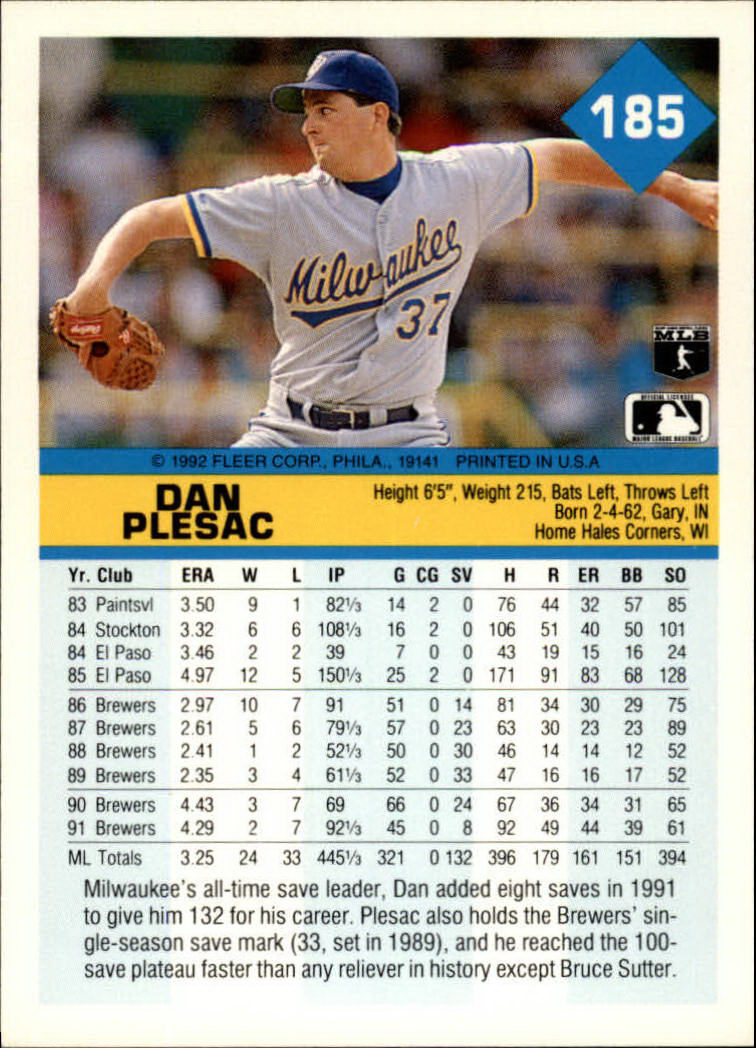 A2094- 1992 Fleer Baseball Card #s 1-250 +Rookies -You Pick- 15+ FREE US SHIP - Picture 367 of 495