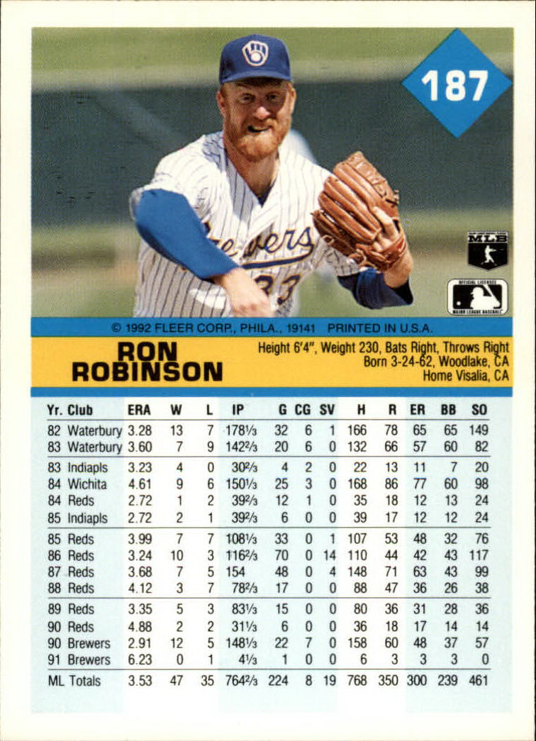 A2094- 1992 Fleer Baseball Card #s 1-250 +Rookies -You Pick- 15+ FREE US SHIP - Picture 371 of 495
