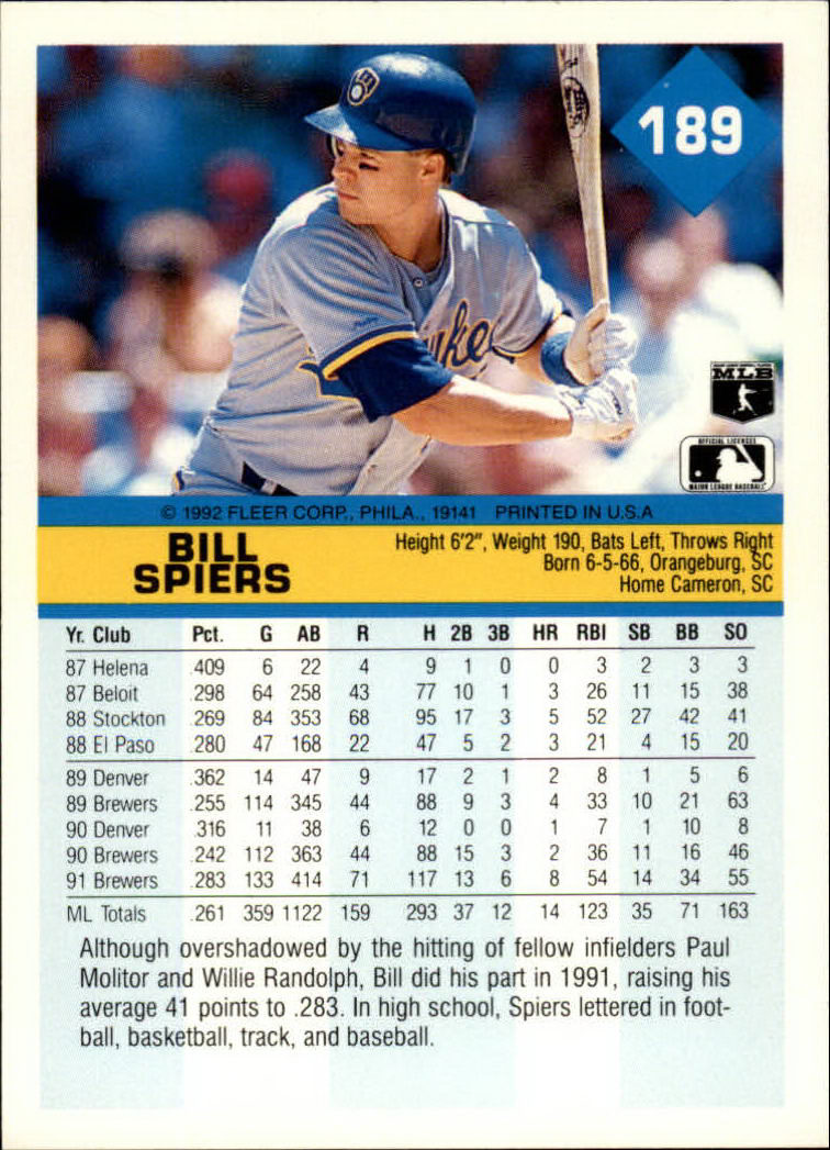 A2094- 1992 Fleer Baseball Card #s 1-250 +Rookies -You Pick- 15+ FREE US SHIP - Picture 375 of 495