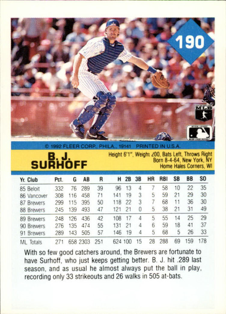 A2094- 1992 Fleer Baseball Card #s 1-250 +Rookies -You Pick- 15+ FREE US SHIP - Picture 377 of 495