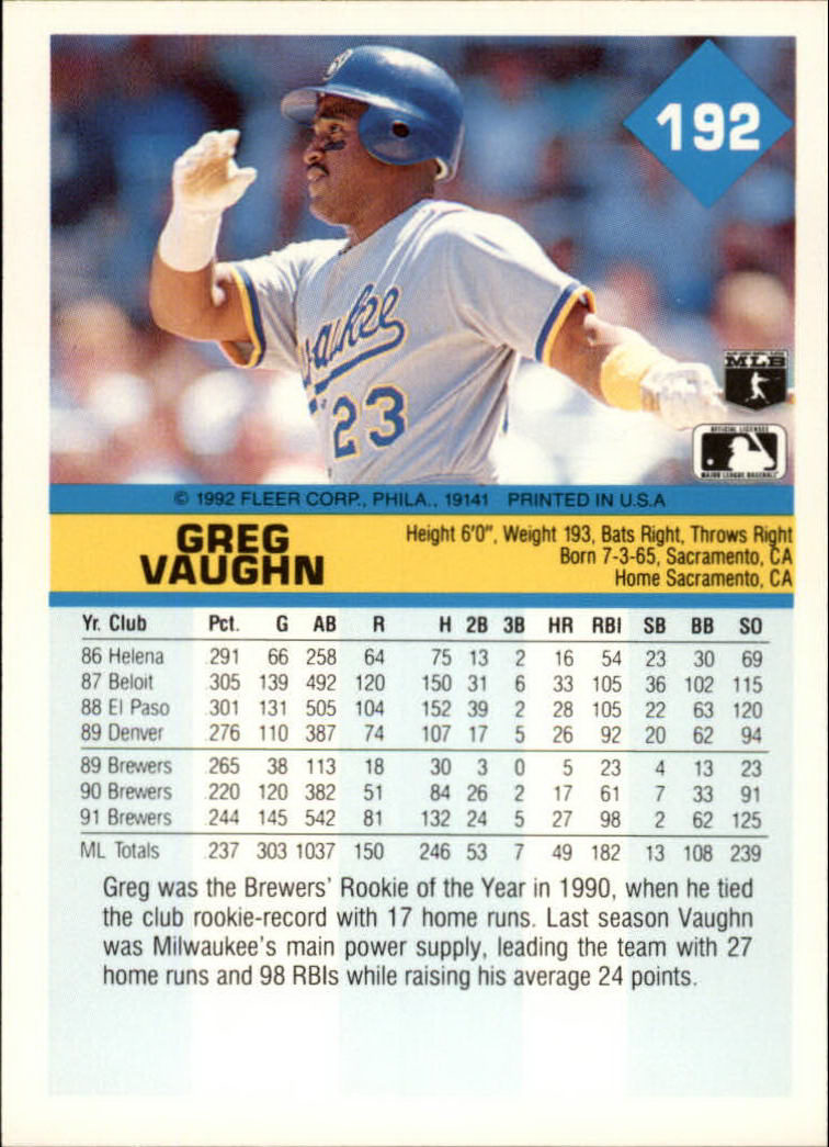 A2094- 1992 Fleer Baseball Card #s 1-250 +Rookies -You Pick- 15+ FREE US SHIP - Picture 381 of 495