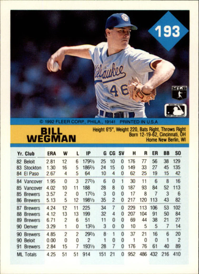 A2094- 1992 Fleer Baseball Card #s 1-250 +Rookies -You Pick- 15+ FREE US SHIP - Picture 383 of 495