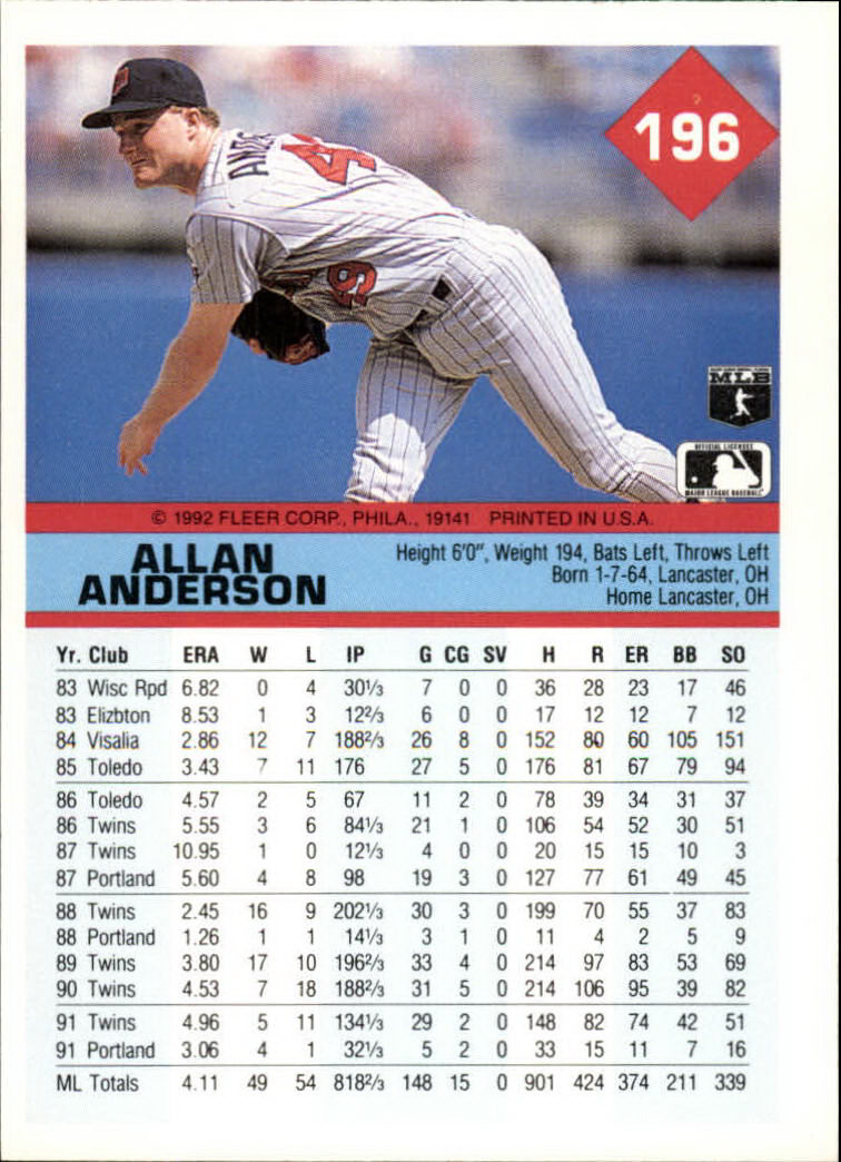 A2094- 1992 Fleer Baseball Card #s 1-250 +Rookies -You Pick- 15+ FREE US SHIP - Picture 389 of 495
