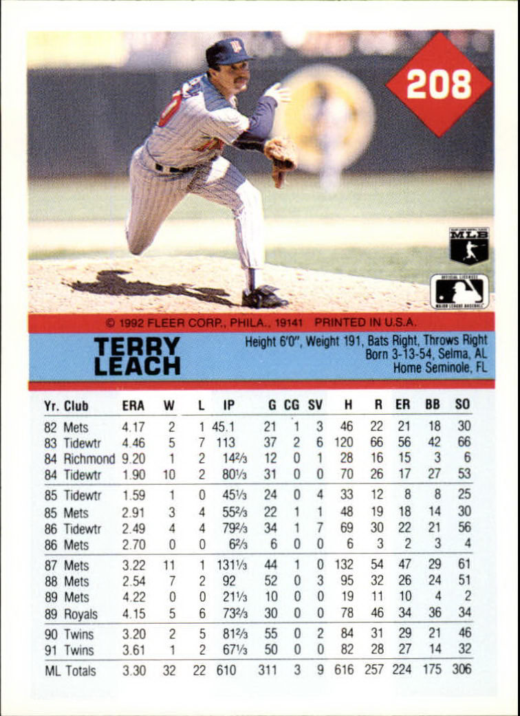 A2094- 1992 Fleer Baseball Card #s 1-250 +Rookies -You Pick- 15+ FREE US SHIP - Picture 413 of 495