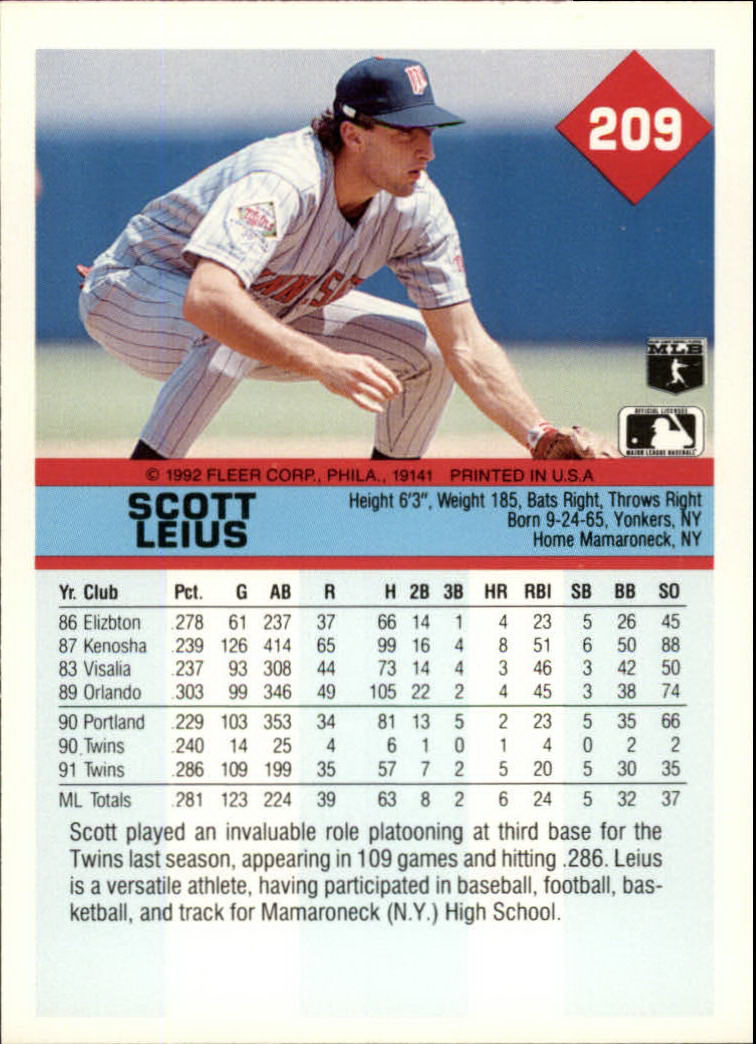 A2094- 1992 Fleer Baseball Card #s 1-250 +Rookies -You Pick- 15+ FREE US SHIP - Picture 415 of 495