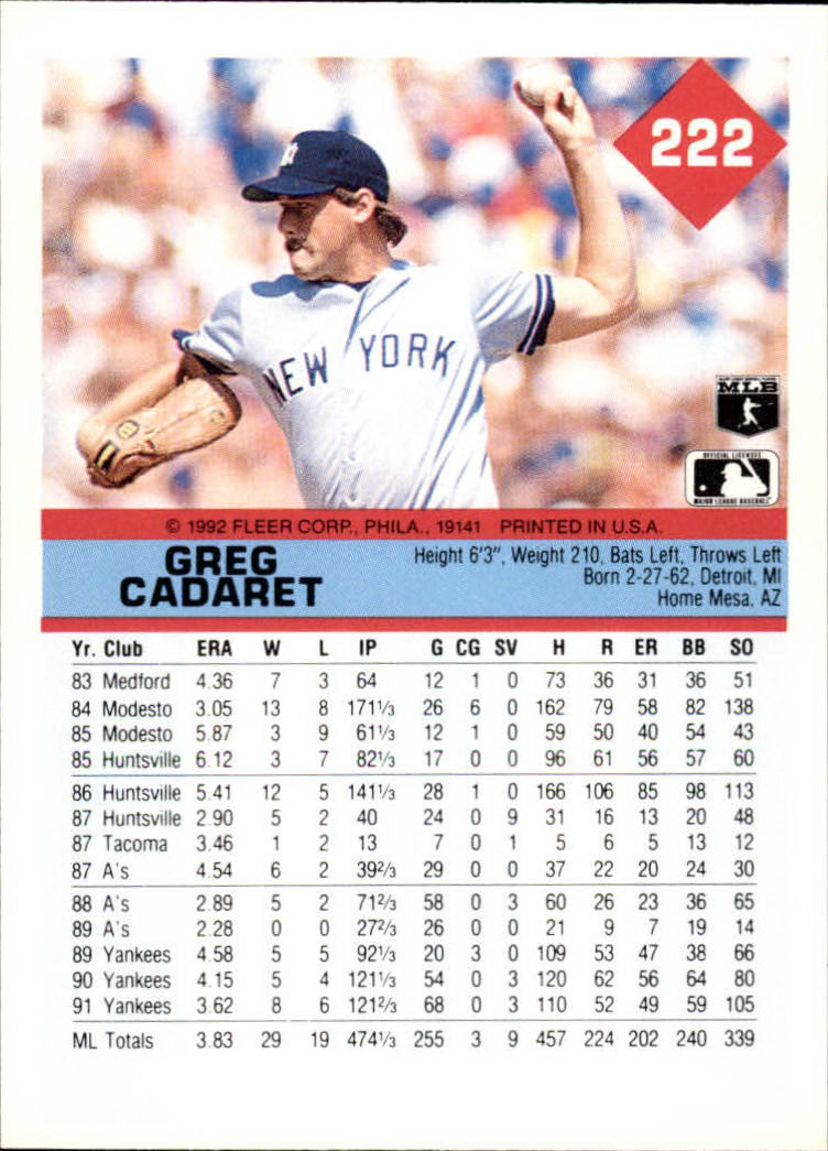 A2094- 1992 Fleer Baseball Card #s 1-250 +Rookies -You Pick- 15+ FREE US SHIP - Picture 441 of 495